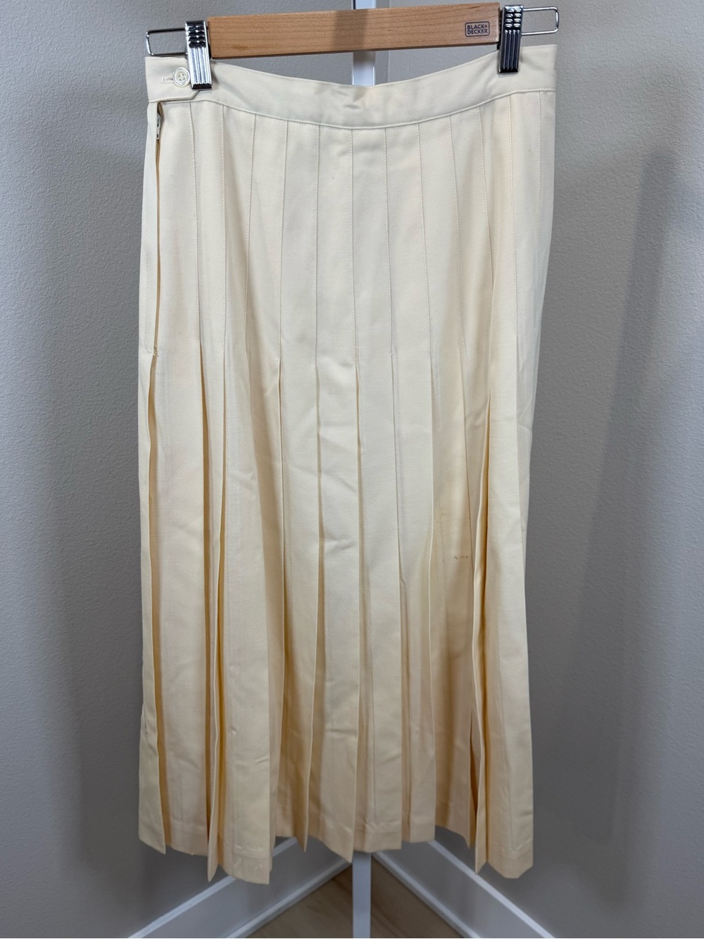 VTG Stanley Blacker USA Cream Pleated High Waist Midi Skirt Sz 10